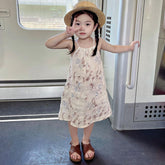 Summer Kids Girls Linen Flower Print Dress-Veeddydropshipping